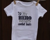 Girl or Boy Onesie or t-shirt - US Navy "My Hero Wears Combat Boots" with anchor. Embroidered Infant Bodysuit. Soldier, Military. Handmade