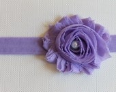 Ready to Ship - Baby Girl Headband. Shabby Rose Flower with Pearl. Newborn, Infant. Handmade baby shower gift.