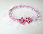 newborn photography prop-baby photo prop-white rustic rose angel halo headband fabric flower beads. baby shower gift, spring easter headband