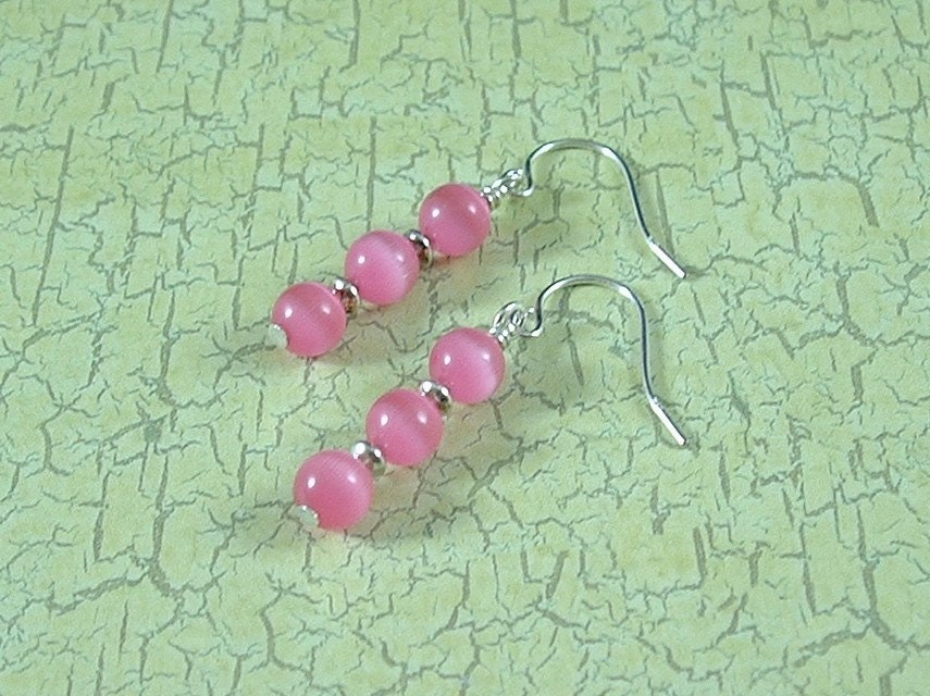 Earrings, Pink Cat's Eye beads with Sterling Silver....10-ESG-079