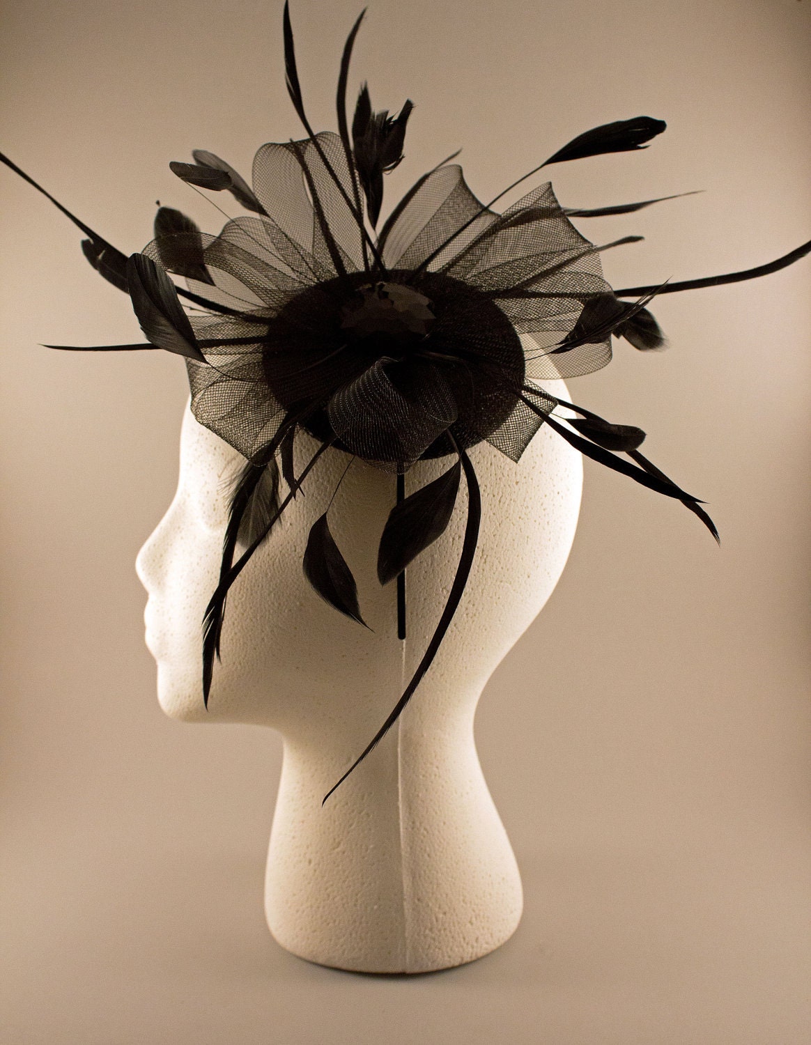 Black Feather and Crinoline Fascinator Headband