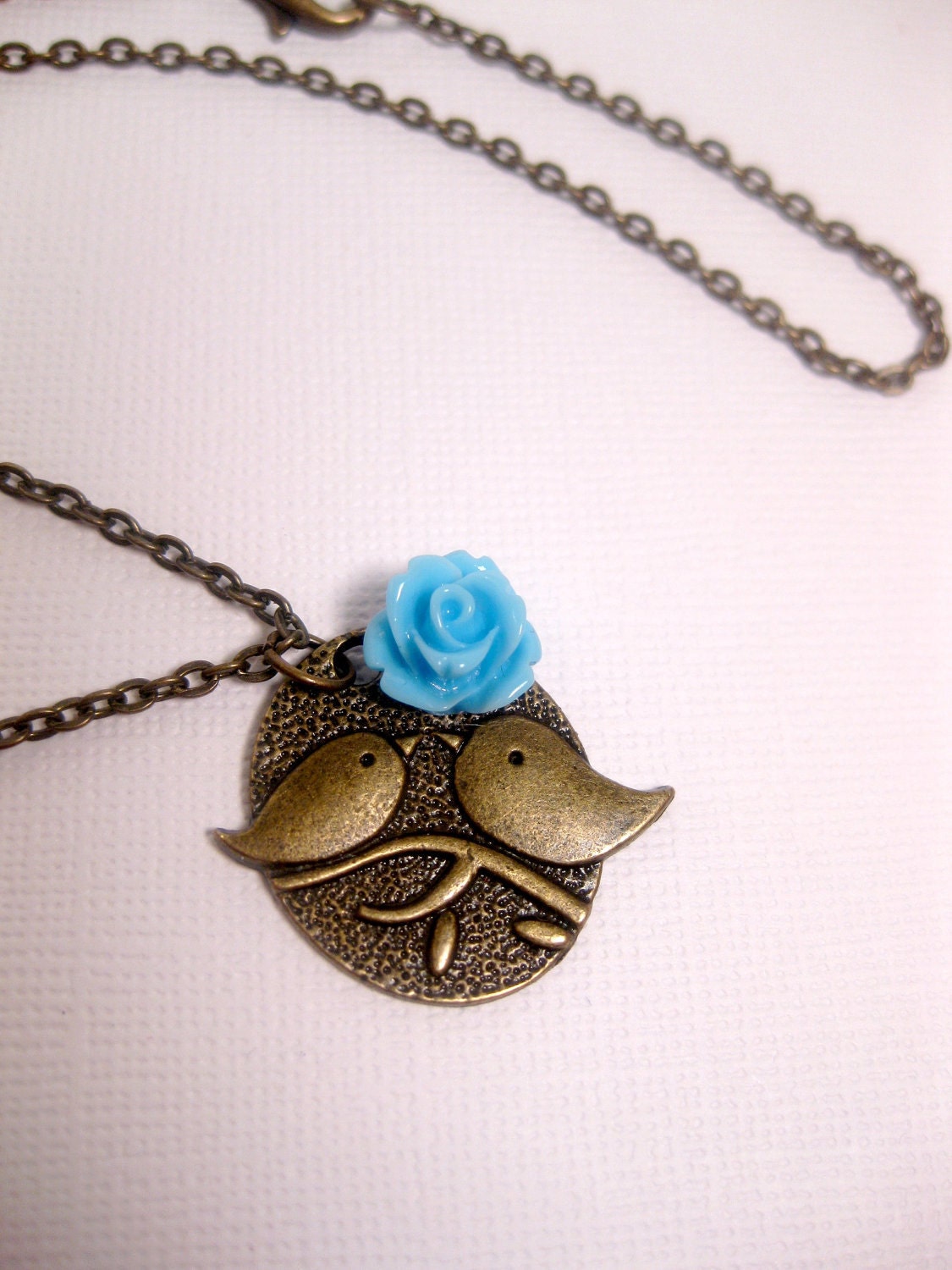 Flower Blossom Bird Necklace - Blue