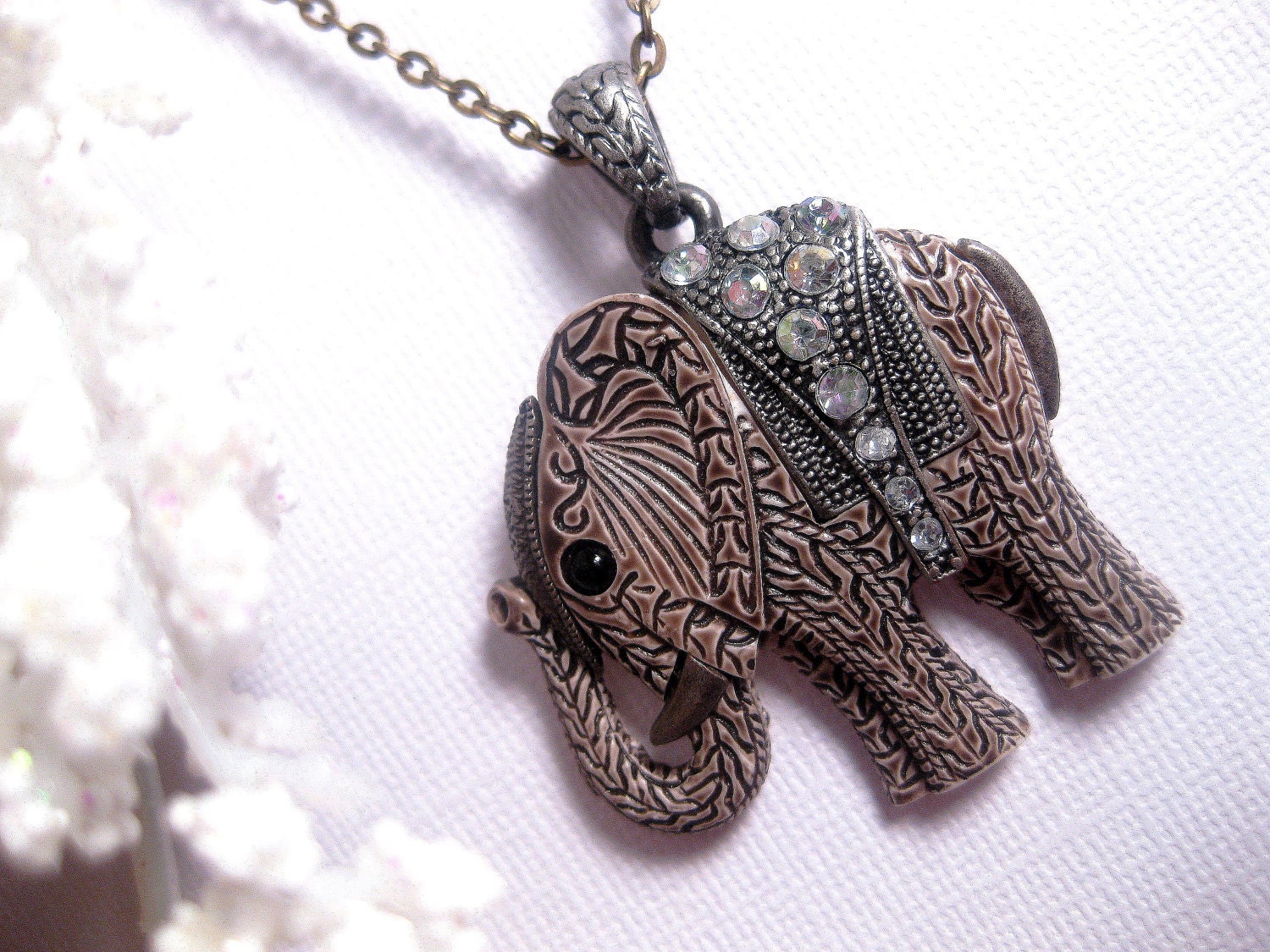 Royal Family Jeweled Elephant Necklace - Indian Gypsy Carnival Elephant
