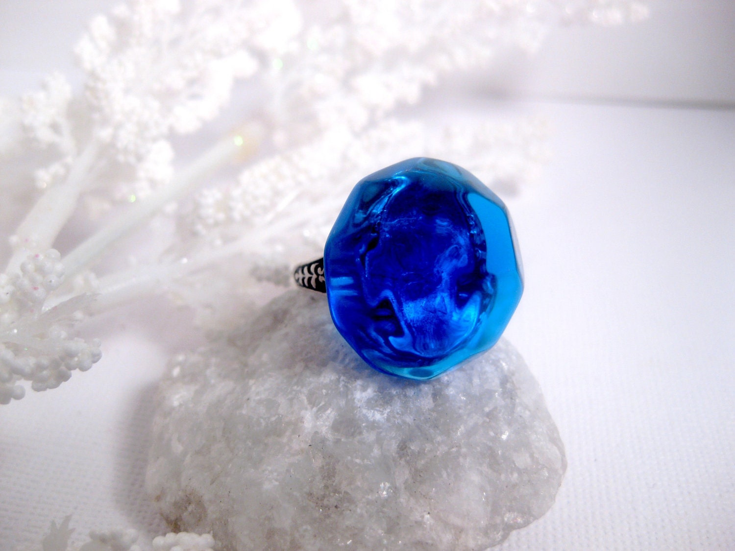 Gothic Royal Large Ring - Blue High Dome Adjustable