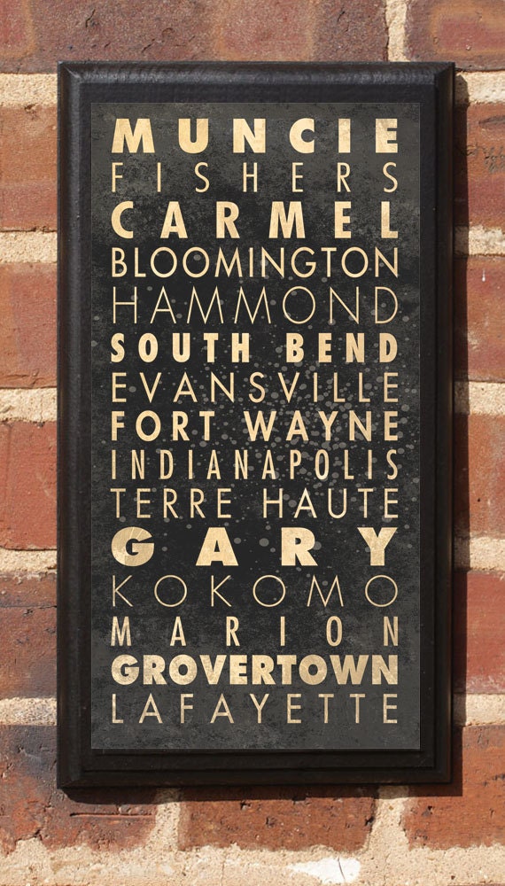 Cities of Indiana Subway Scroll Vintage Style Wall Plaque/Sign