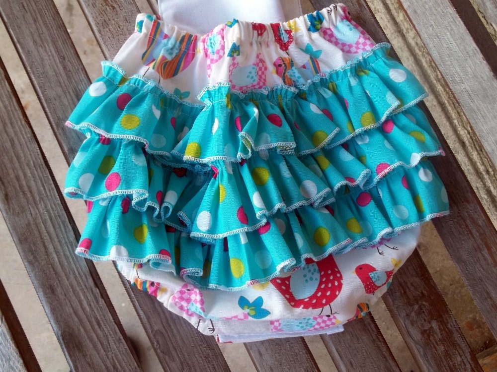 Retro Bird Bubble Romper, 1st Birthday Outfit, Fall Children Clothing, Baby Girl Sunsuit, Vintage Cottage Chic Children, Ruffle Romper