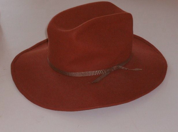 Vintage Cowboy Hat Country western orange coral  wool felt  USA made