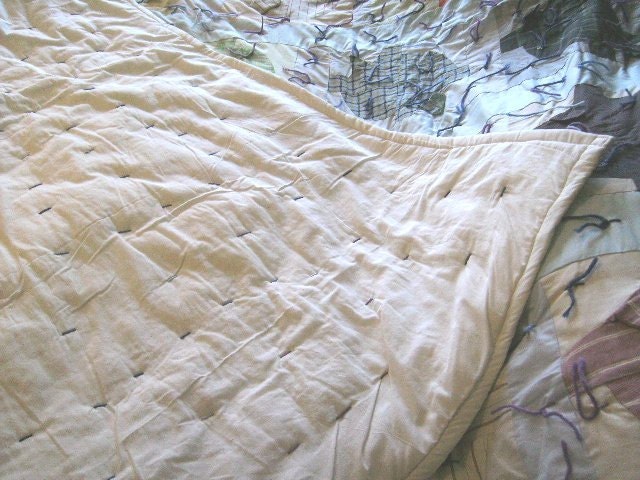 Vintage Handmade Quilt Turtles hand knotted & pieced cotton 78X90