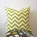18 inch throw pillow cover, Chevron olive green and white. Zigzag pattern, modern print. For indoor use.