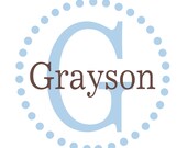 Large Custom Personalized Polka Dot Circle Initial and Name Vinyl Wall Decal Boy Girl Nursery Room Cute Vinyl Art  22"H x 22"W