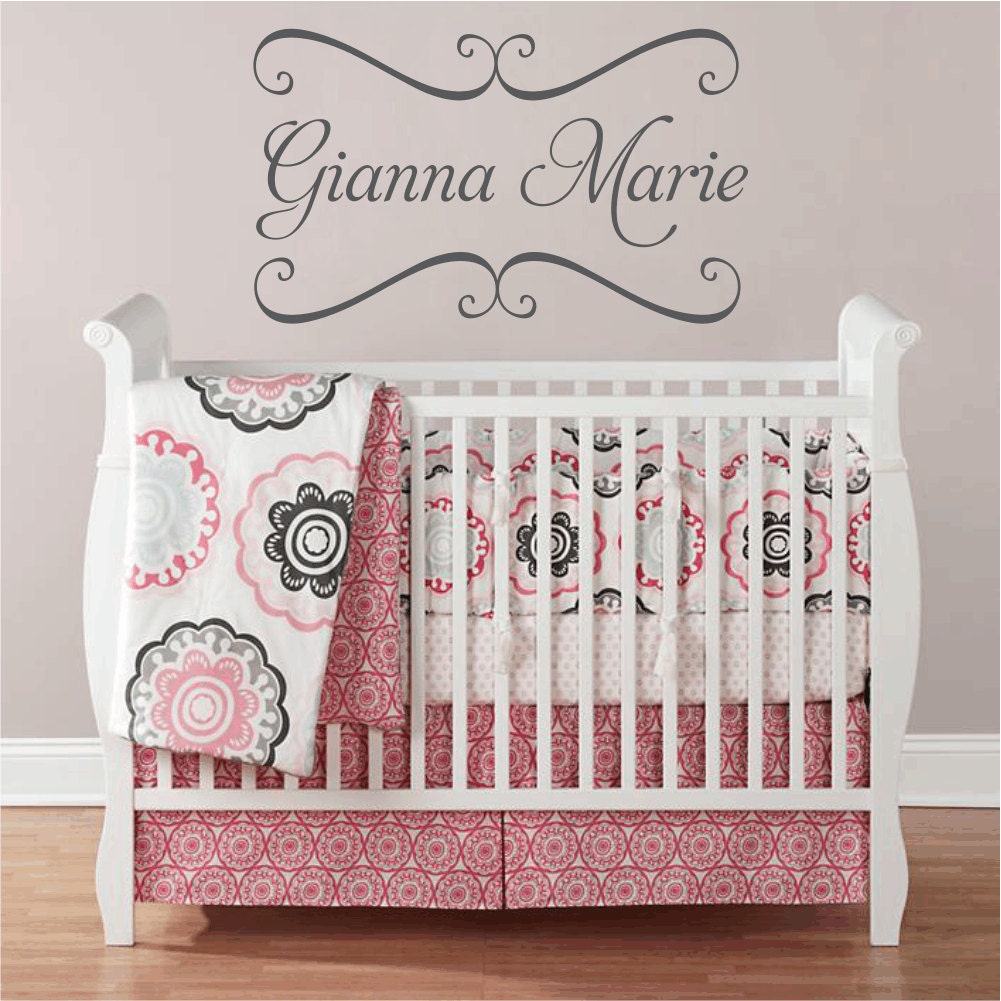 Vinyl Wall Decals - Nursery Name Wall Decal with Shabby Chic Frame Personalized Name Decal Custom for Girl Baby Nursery 22Hx36W FS076
