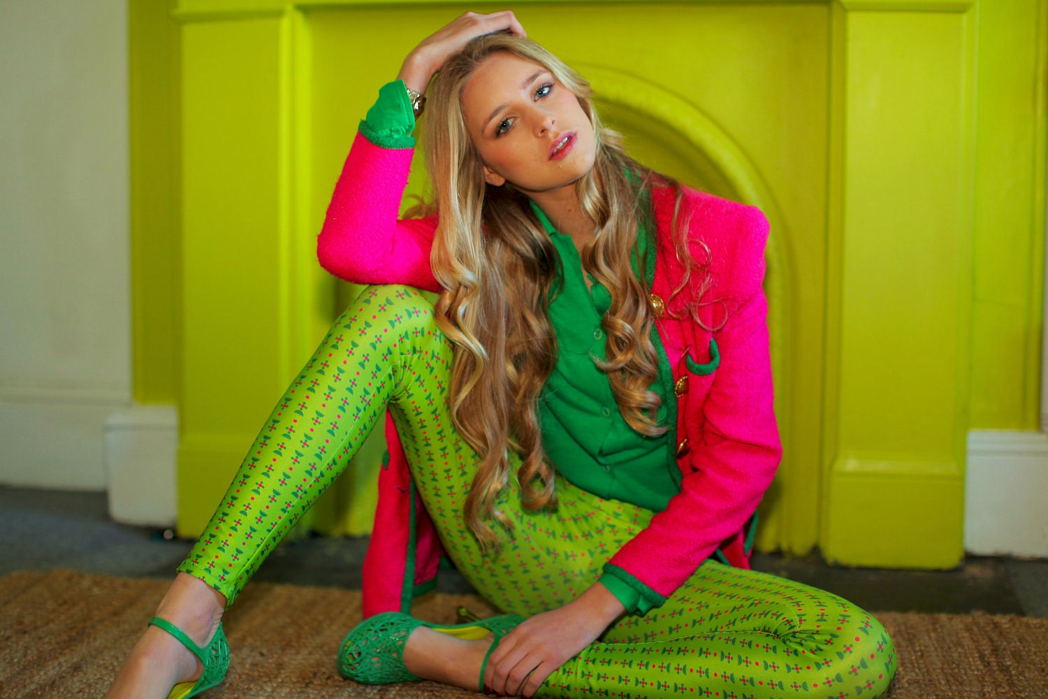 Leggings - Womens Green Print  Handmade  Leggings - S/M - READY TO SHIP