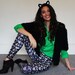 Women's Printed leggings, Green eyed cat print tights, Handmade