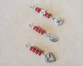 Red Glass Beaded Silver Charm Add a Charm / Purse Charm / Zipper Pull / Cell Phone Charm