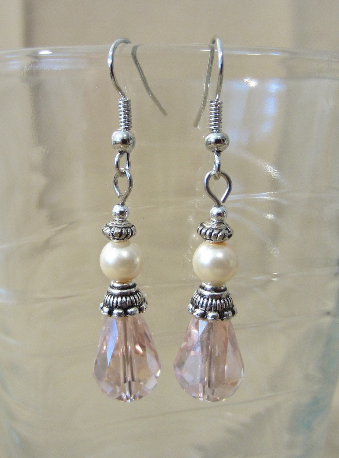 RESERVED for Alexis Pink Crystal & Pearl Dangle Earrings