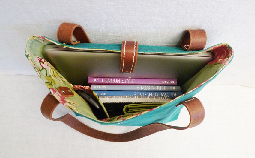 OTTOBAGS Green Waxed Canvas Tote - Leather Double Strap Shoulder bag / Tote Bag / Diaper Bag