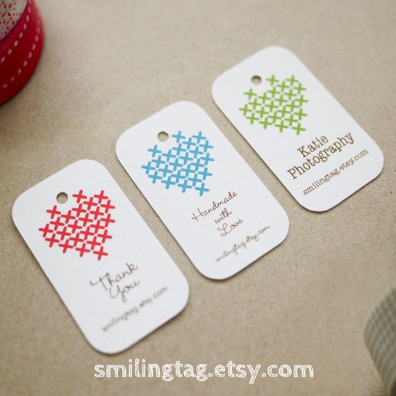 Cross Stitch Heart Personalized Gift Tags - Wedding Favor Tags - Thank you tags - Hang tags - Gift Tags - Set of 40 (Item code: J202)