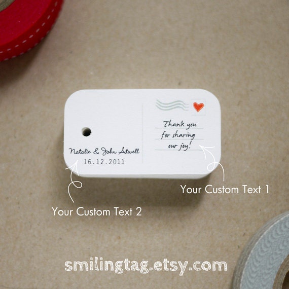 Mini Postcard Personalized Gift Tags - Wedding Favor Tags - Thank you tags - Hang tags - Wedding Gift Tags - Set of 40 (Item code: J220-1)
