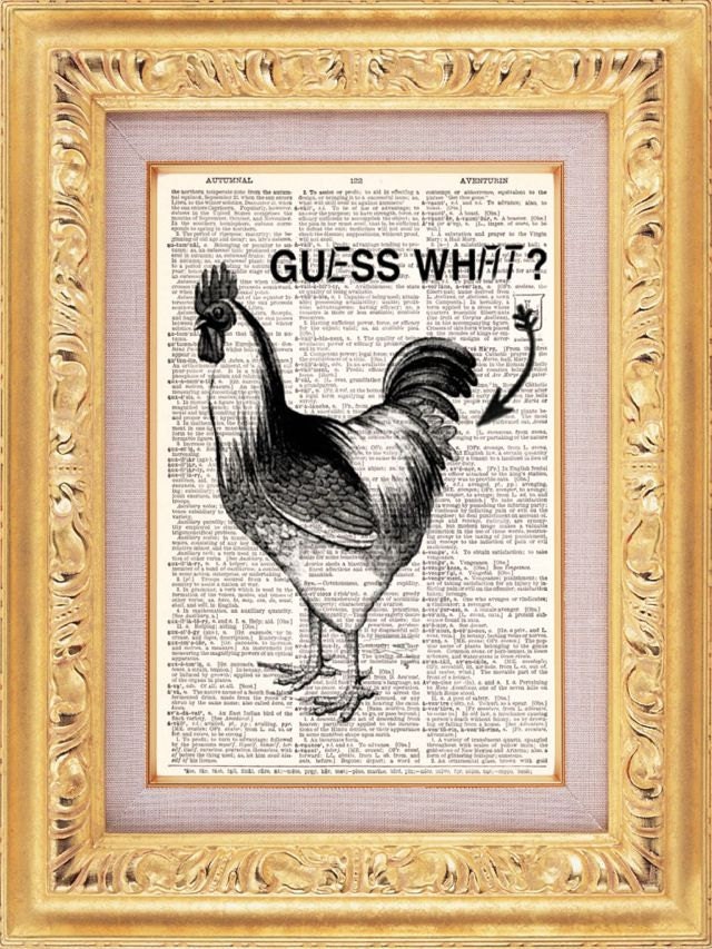 Guess What Chicken Butt - Vintage Dictionary Print Vintage Book Print Page Art Upcycled Vintage Book Art