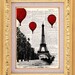 Hot Air Balloons Over Paris - Vintage Dictionary Print Vintage Book Print Page Art Upcycled Vintage Book Art