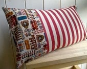 Retro Style London British Print Cushion Pillow - Red Bus, Union Jack, Changing Guard Linen