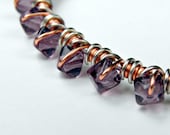 Wire Wrapped Cuff Bracelet Silver and Copper Wire Wrapped Bangle Wire Wrap Cuff Bracelet Purple Glass Beaded
