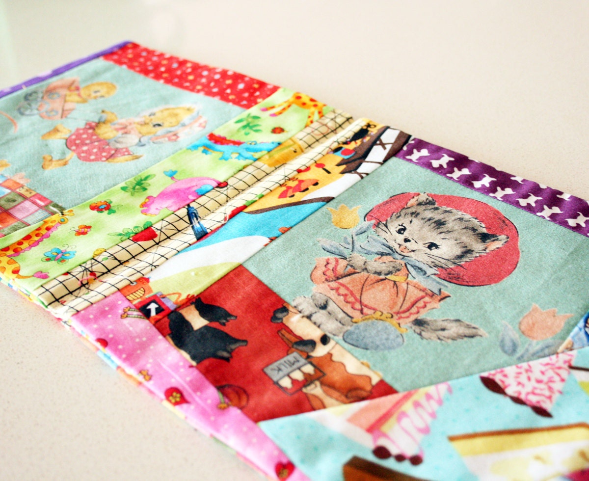 Fabric baby book - Retro prints OOAK Soft book gift for baby, newborn, baby shower and little girls. Handmade book by Funkybunts