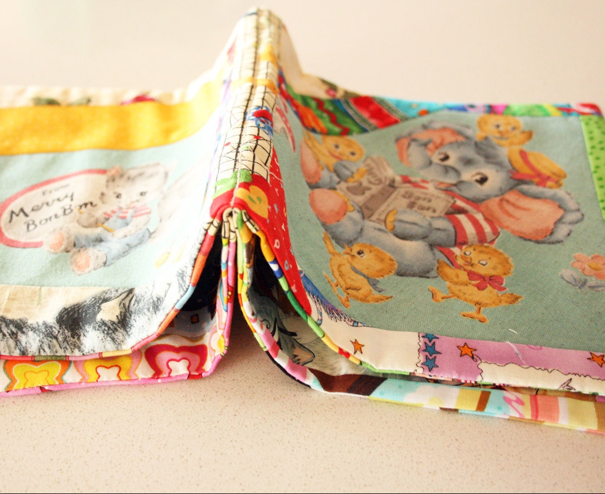 Fabric baby book - Retro prints OOAK Soft book gift for baby, newborn, baby shower and little girls. Handmade book by Funkybunts