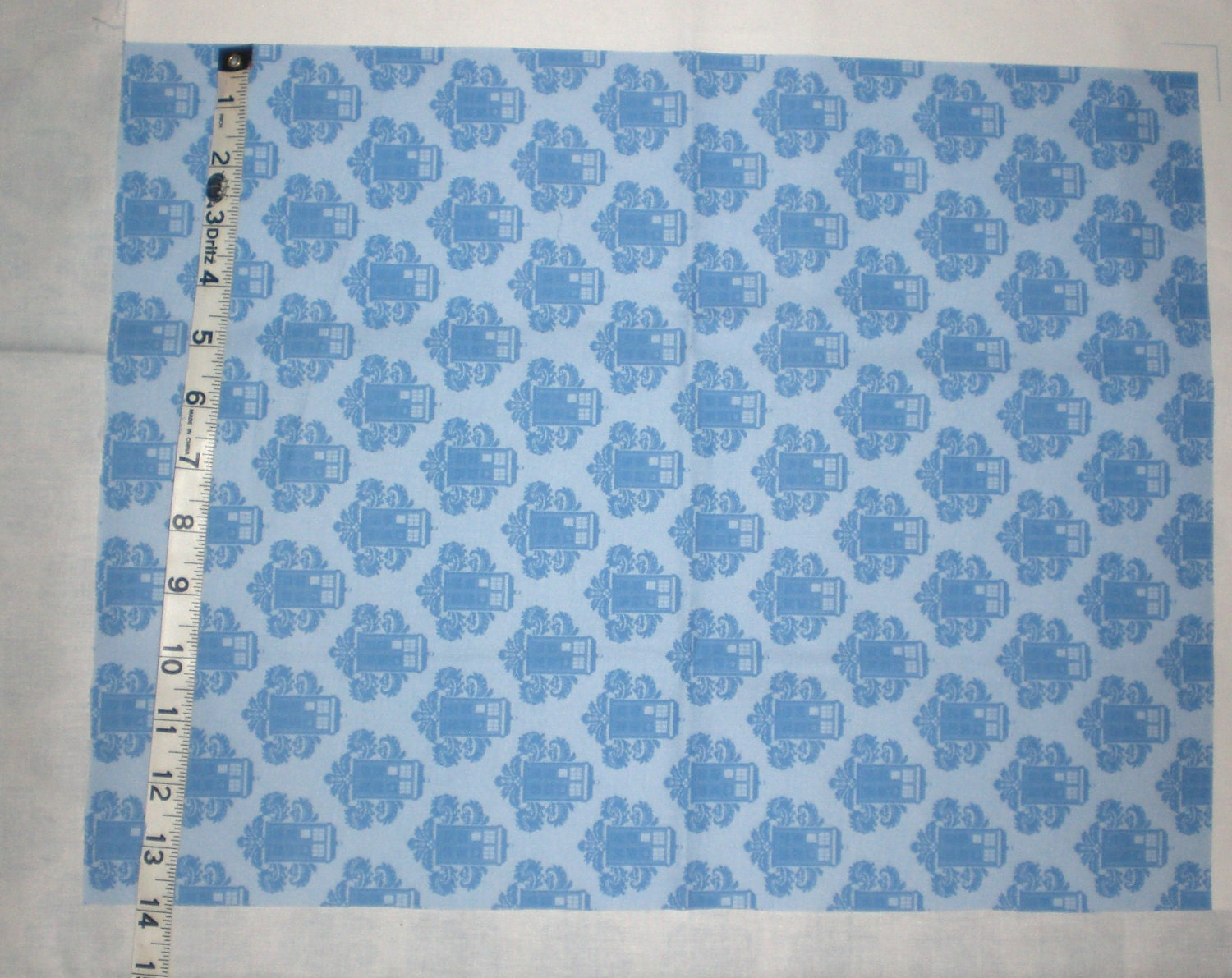 Dr Who Fabric Fat Sixth - Blue Tardis Damask