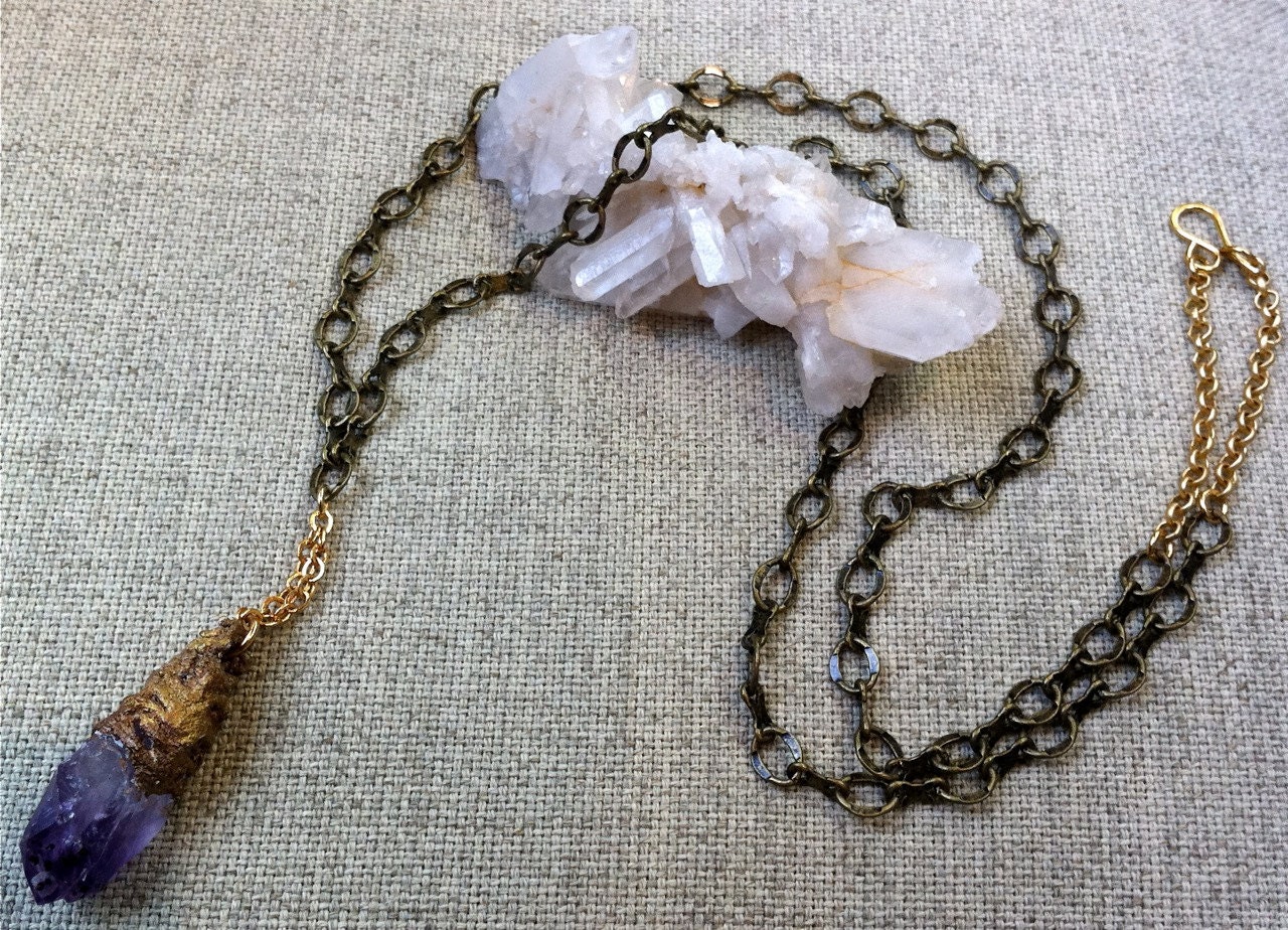 Amethyst - Long Mixed Chain Pendant -Handmade by Pauletta Brooks