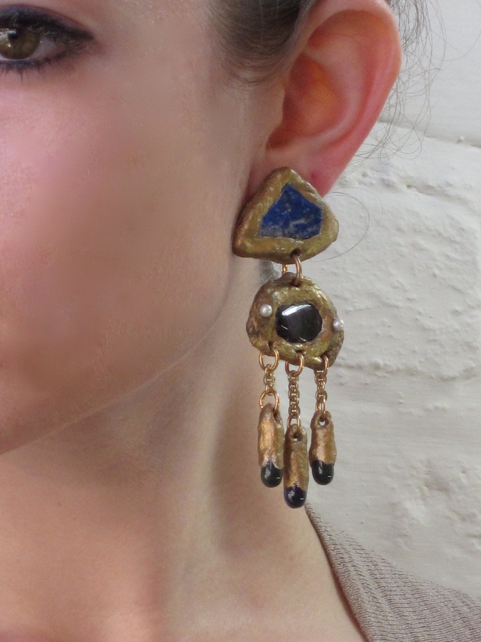 Semi Precious- Mineral Earrings- Sodolite, Jasper, Lapiz, Bloodstone- Wearable Art -One of a Kind
