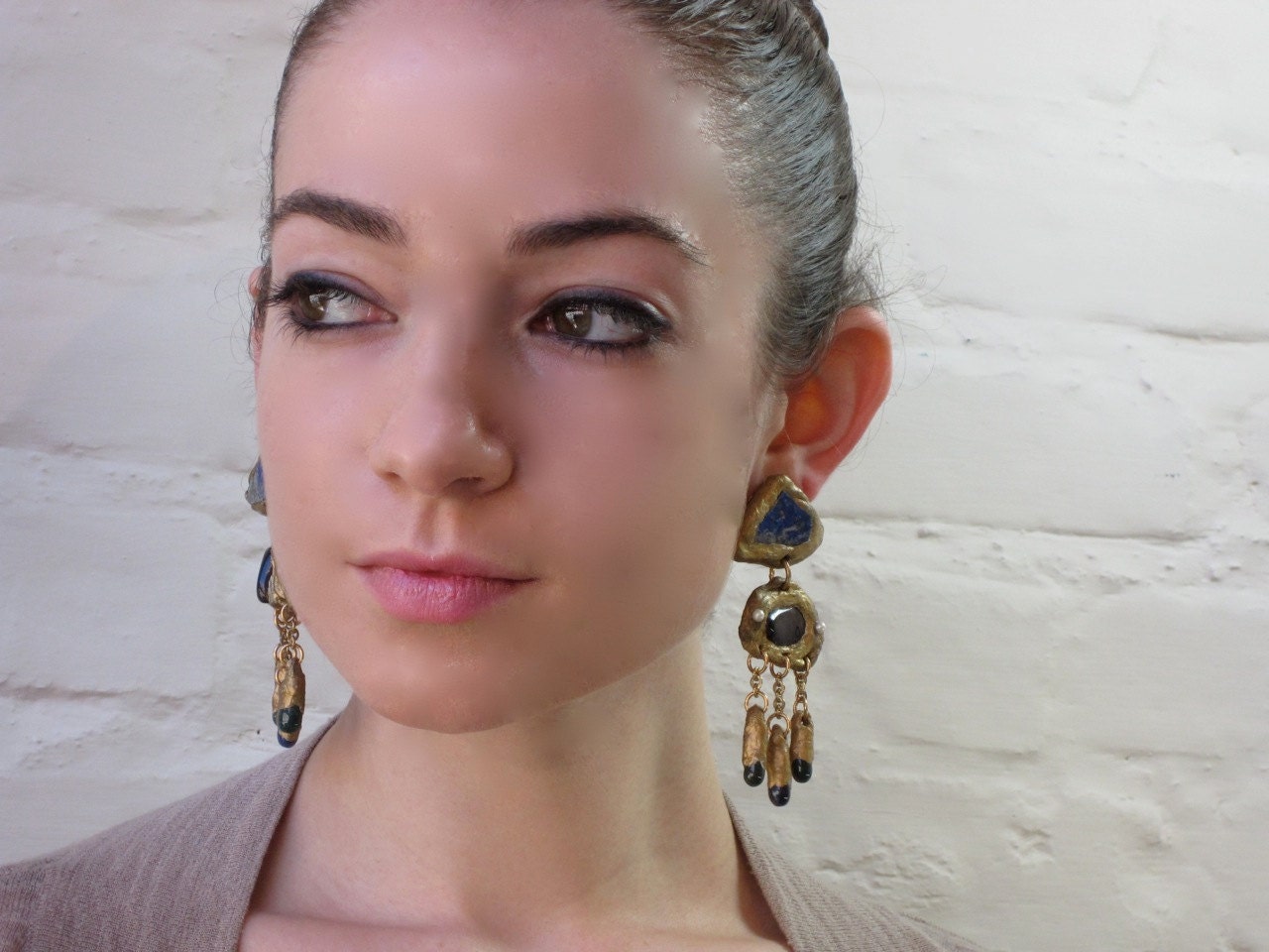 Semi Precious- Mineral Earrings- Sodolite, Jasper, Lapiz, Bloodstone- Wearable Art -One of a Kind