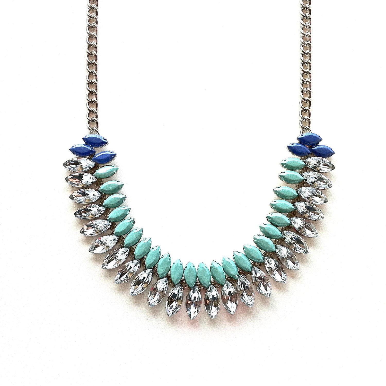 Aqua and Periwinkle Hand-painted Crystal Necklace