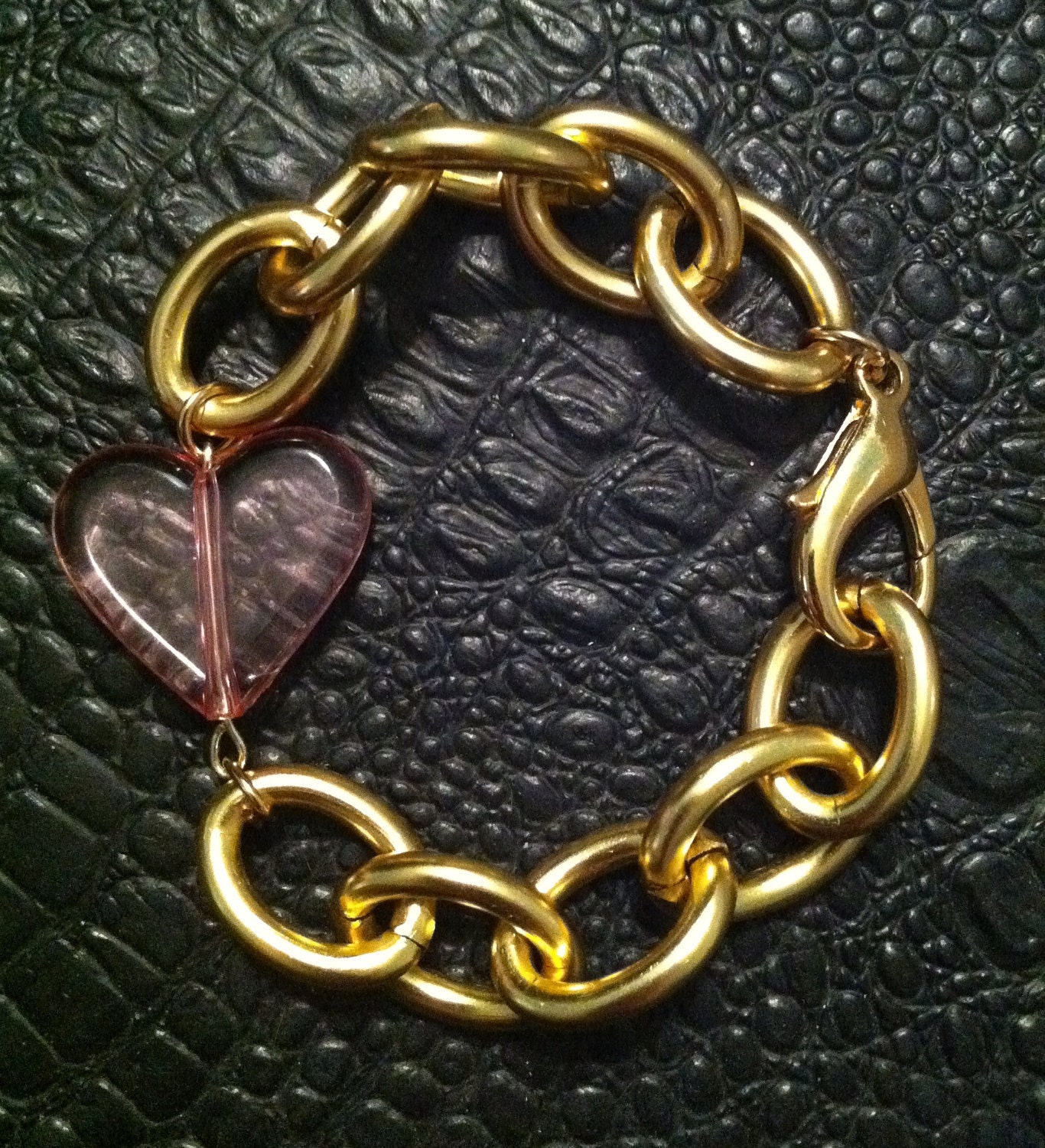 Gold Chain Pink Heart Bracelet