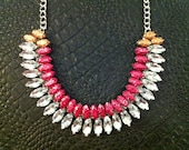 Pink and Gold Glitter Hand-painted Crystal Necklace