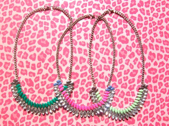 Neon Orange and Neon Purple Hand-painted Crystal Necklace