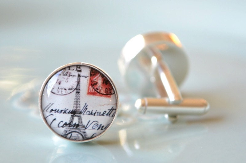 Vintage Paris Postcard Cufflinks - gift for him or her