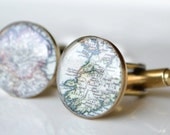 Custom Antique Map Cufflinks - bronze gold - choose one or two locations for your wedding day, anniversary or engagement
