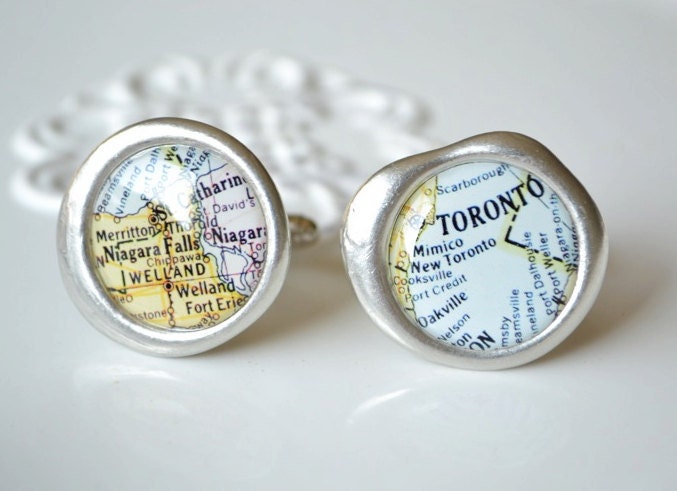Toronto Canada Vintage Map Wax Seal Cufflinks - keepsake gift for him the groom, groomsmen, father