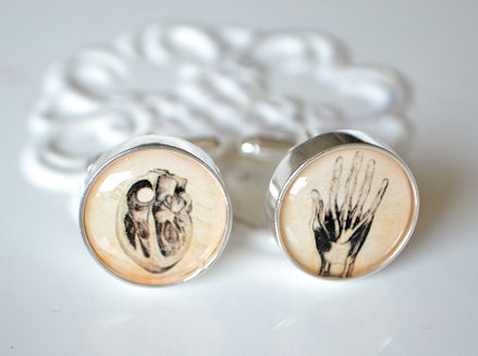 Heart in Hand Cufflinks - human body anatomy - human heart