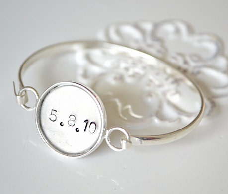 Custom date handstamped silver bracelet - Gift for the Bride, bridesmaid, mother of the bride sister