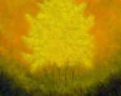 Yellow Trees and Golden Sky - 8x8 Fine Art Print - Landscape from original oil painting-On Sale - BOGO