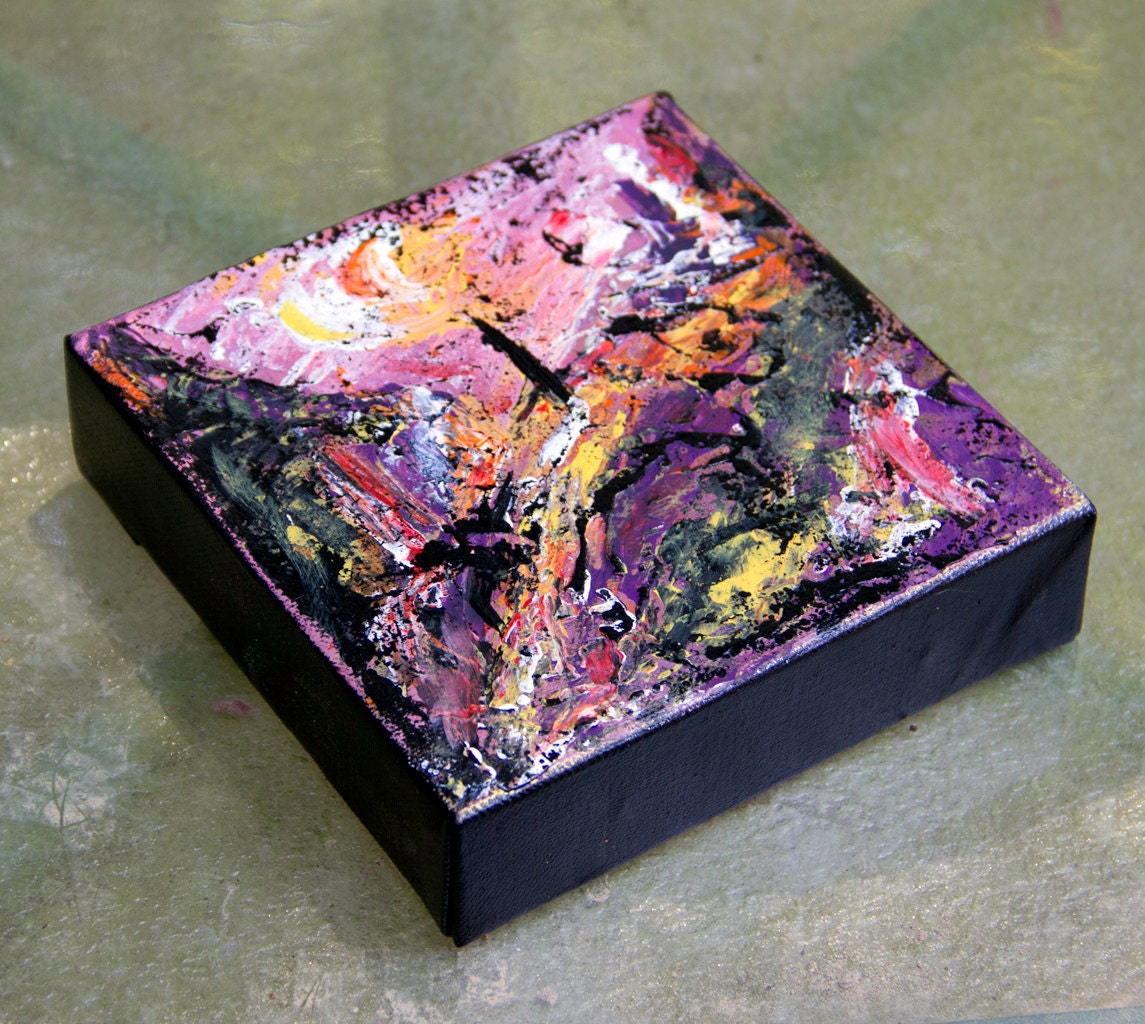 ON SALE - 6x6 Small Original Modern Abstract Pallete Knife Texture Landscape Painting in Acrylic on Canvas