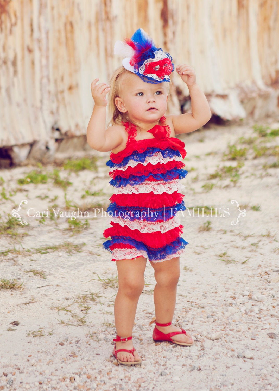Patriotic Romper, 4th of July Baby Girl Romper, Memorial day hat, Red, White, and Blue- 4th of July Romper