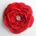 Flower Hair-Clip Headband Brooch - Scarlet Red Satin with Jewels - MEDIUM