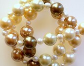 Mother of Pearl Beaded Necklace, Taupe, Bronze, Cream, Peach, Fashion Jewelry, Sterling Silver
