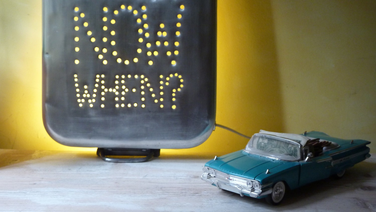 Industrial InSight Light for wall --- If Not Now When --- Repurposed from Aluminum Vintage Italian Baking Pan --- Medium