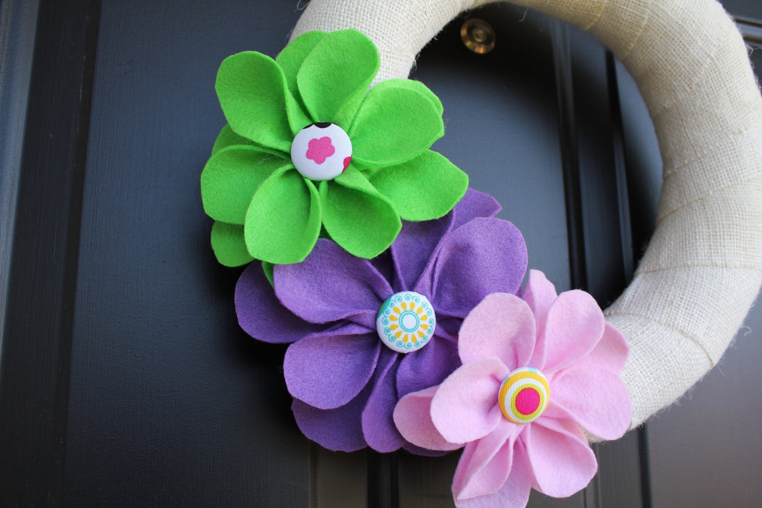 Summer Burlap and Felt Flower Wreath