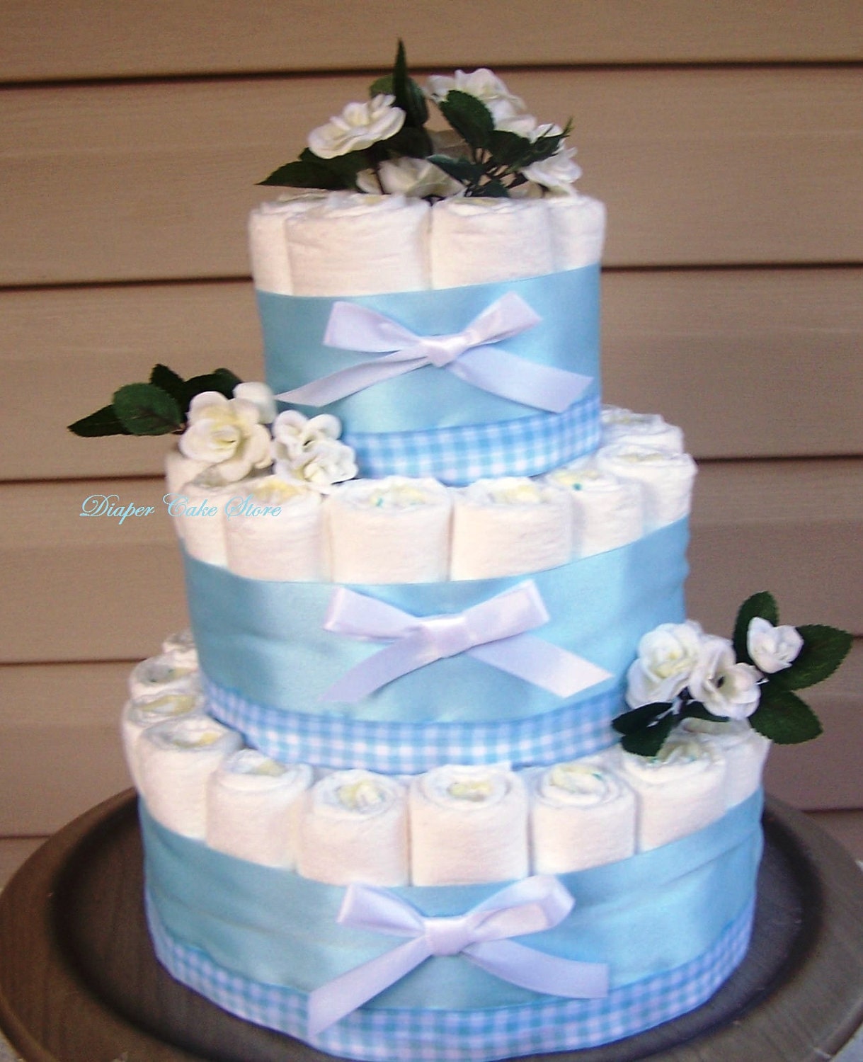 Boy Diaper Cake READY TO SHIP Blue Diaper Cake Blue Gingham Diaper Cake