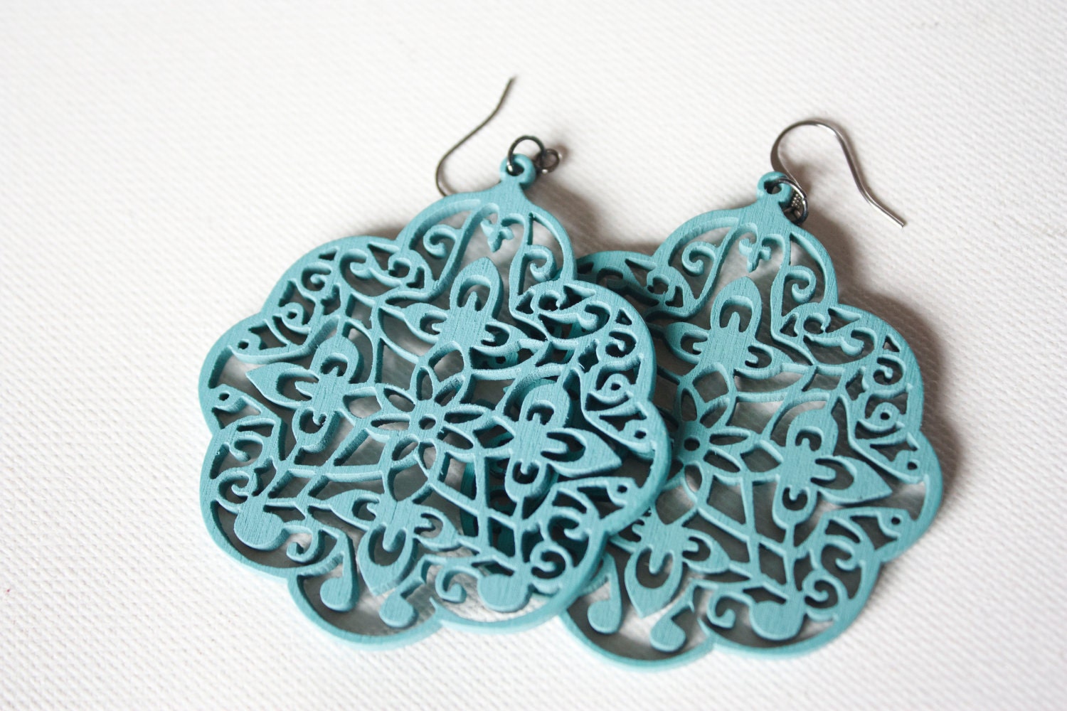 Turquoise Wooden Lace Dangles